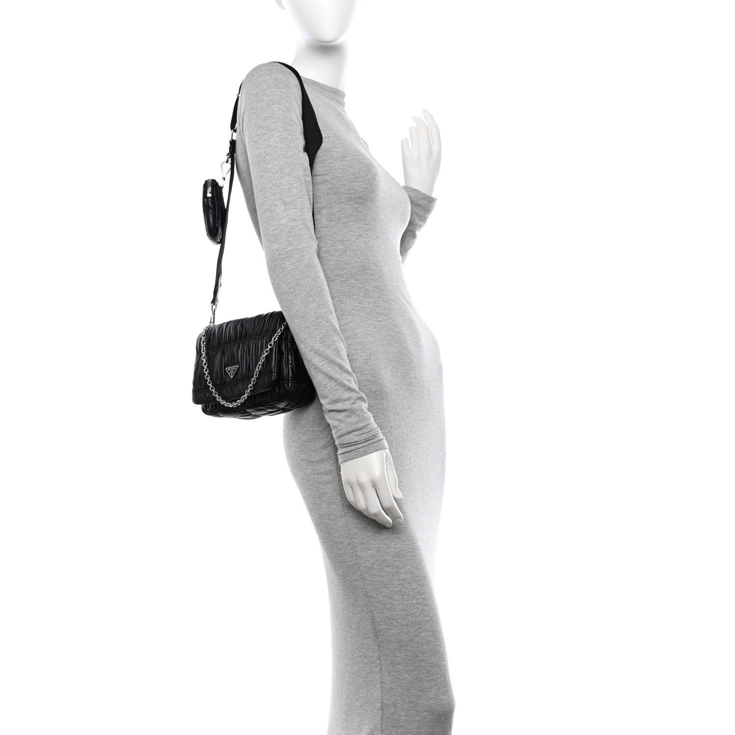 Prada Nappa Gaufre Flap Shoulder Bag Black 2 of 9
