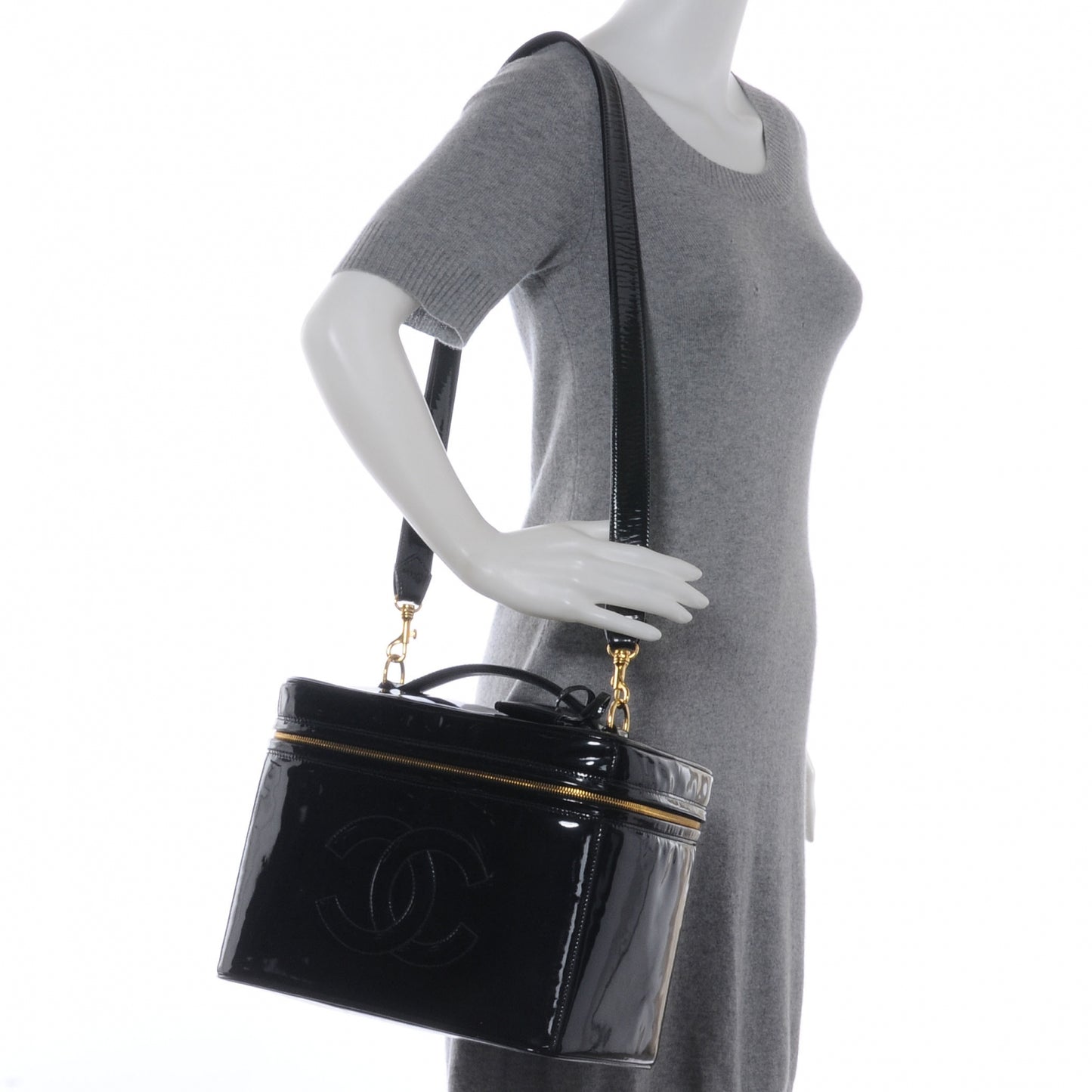 Patent Large Cosmetic Train Case Black