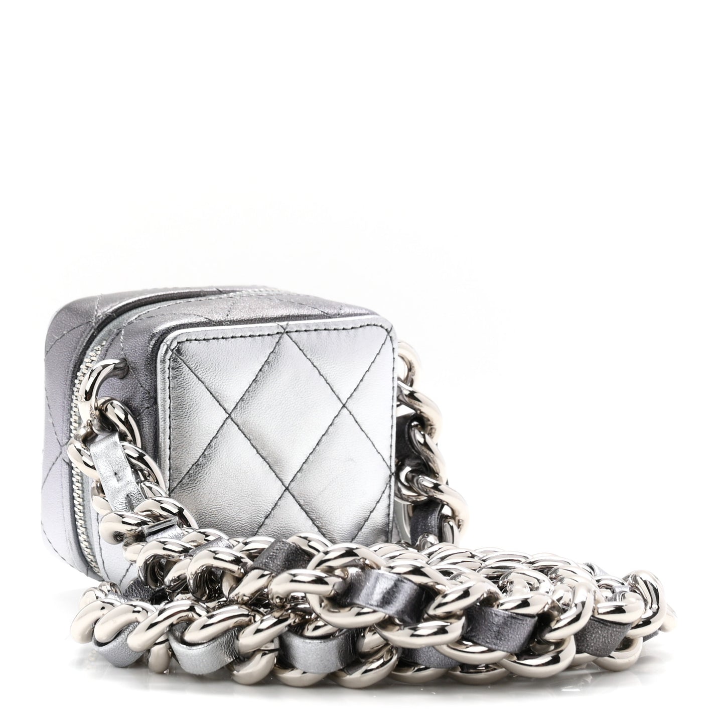 Gradient Metallic Lambskin Quilted Coco Punk Cube Clutch With Chain Silver Black