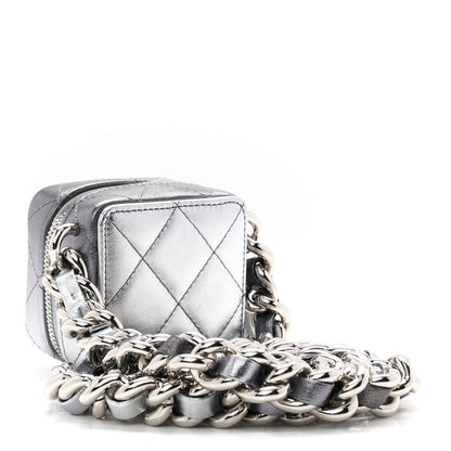 Chanel Gradient Metallic Lambskin Quilted Coco Punk Cube Clutch With Chain Silver Black 3 of 10