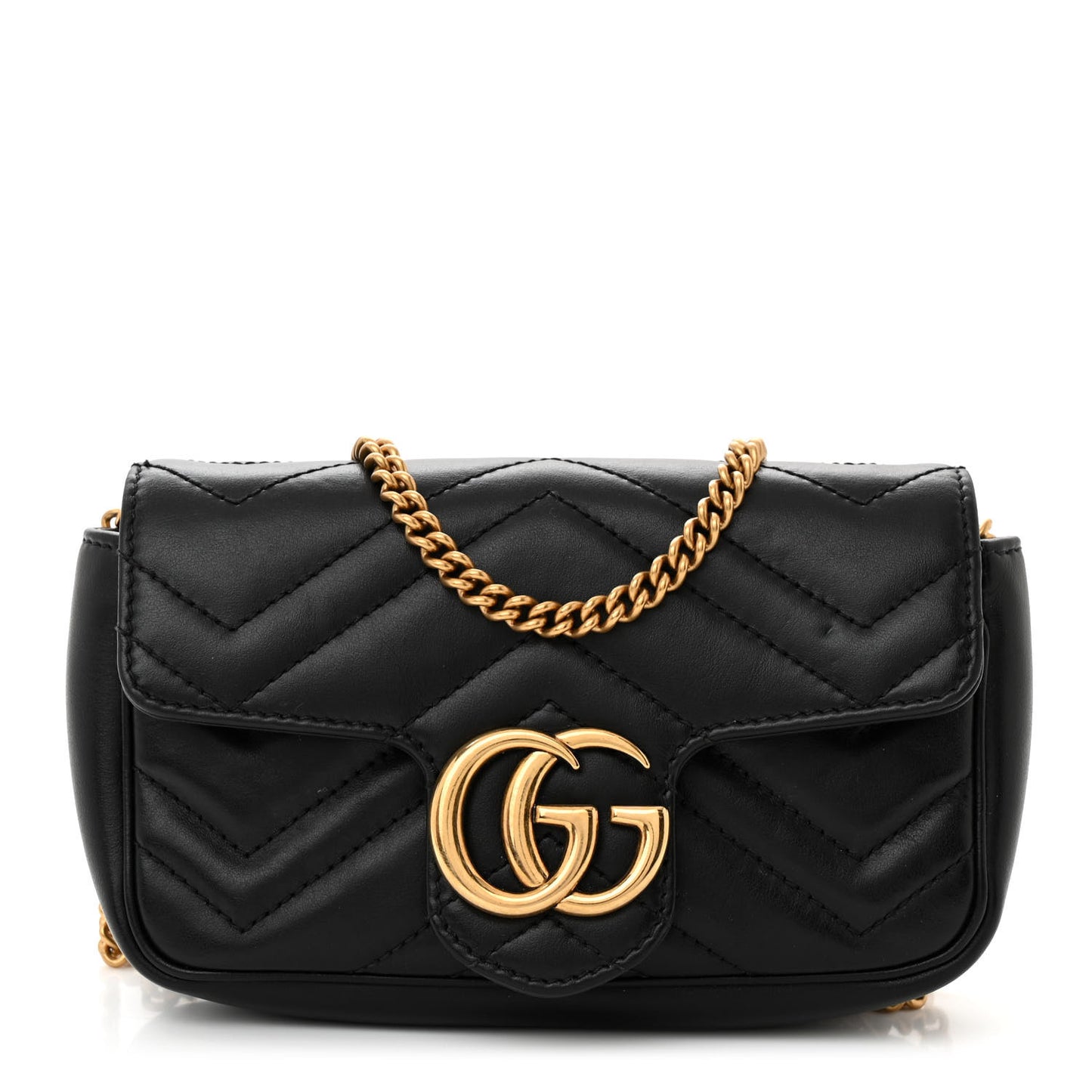 Calfskin Matelasse Super Mini GG Marmont Shoulder Bag Black
