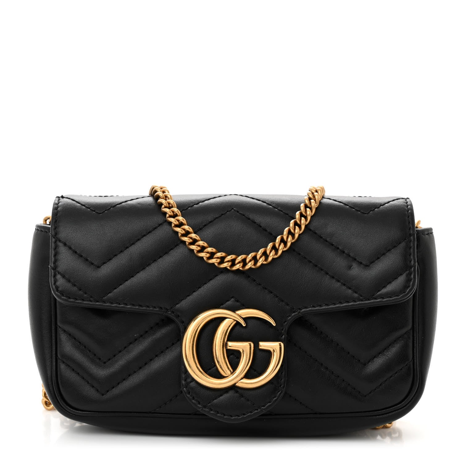 Gucci Calfskin Matelasse Super Mini GG Marmont Shoulder Bag Black 1 of 10