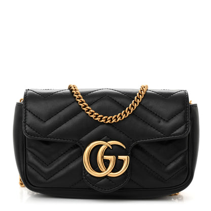 Gucci Calfskin Matelasse Super Mini GG Marmont Shoulder Bag Black 1 of 10