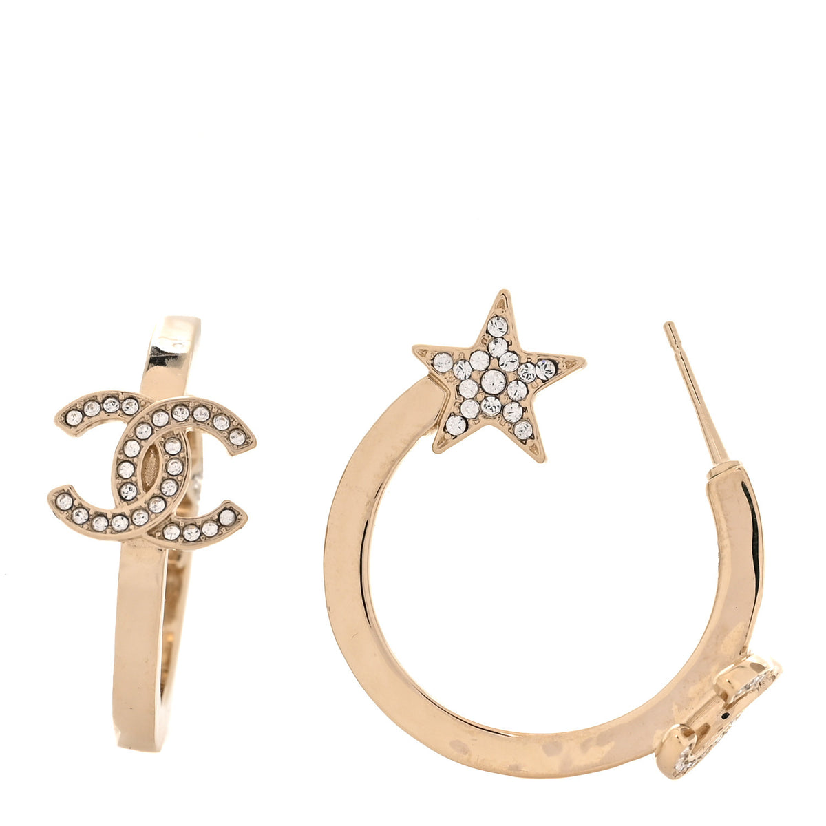 Metal Crystal CC Hoop Earrings Gold