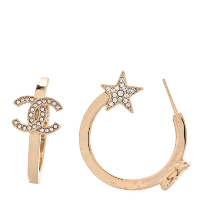 Chanel Metal Crystal CC Hoop Earrings Gold 1 of 5