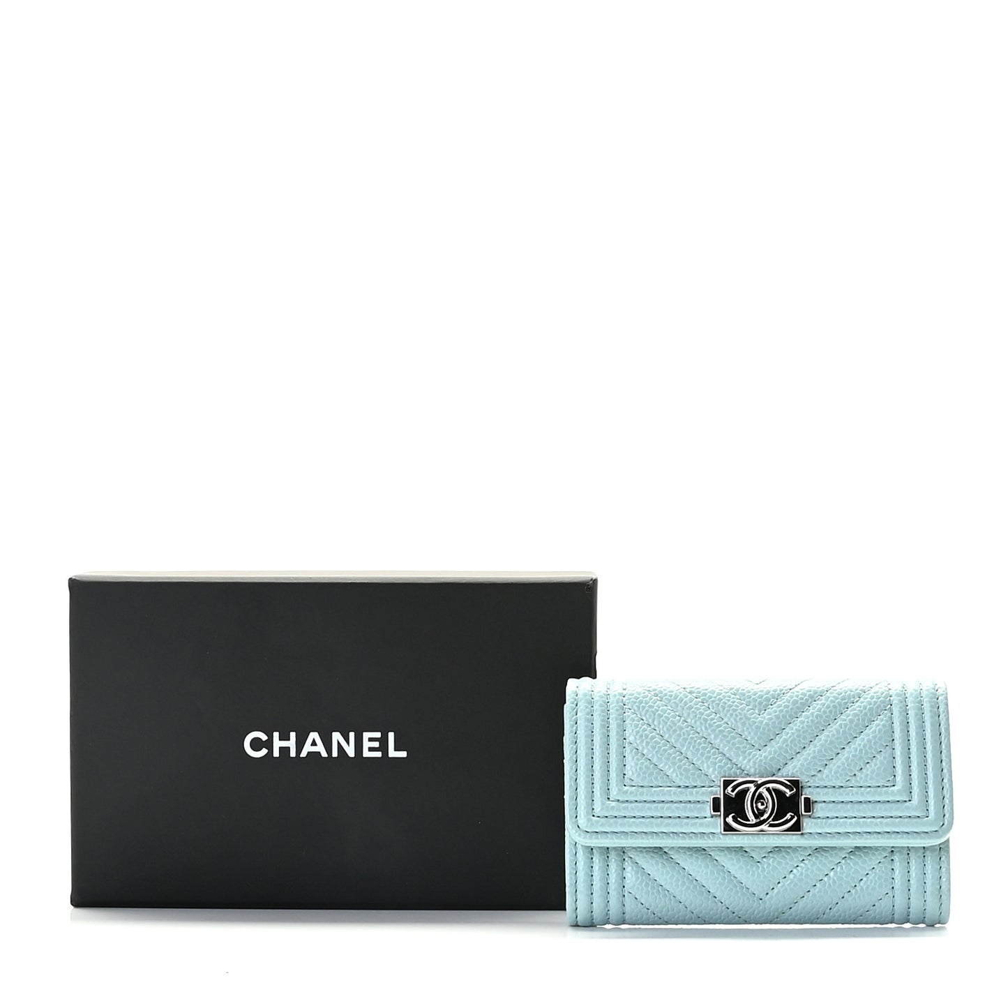 Caviar Chevron Quilted Boy Card Holder Light Blue
