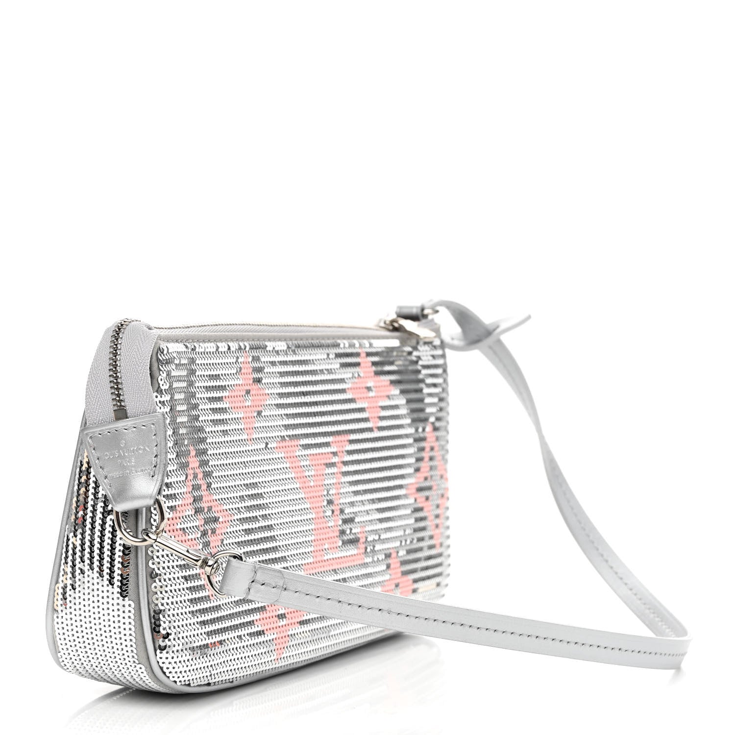 Louis Vuitton Satin Sequin Monogram Giant Pochette Accessories Silver Pink 3 of 9