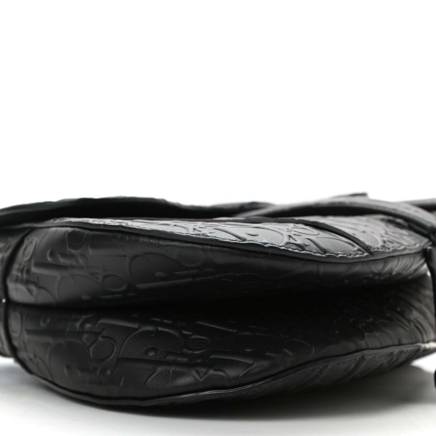 Calfskin Embossed Oblique Saddle Bag With Strap Black