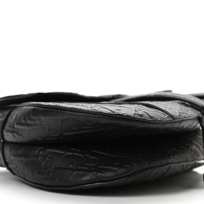 Christian Dior Calfskin Embossed Oblique Saddle Bag With Strap Black 8 of 10