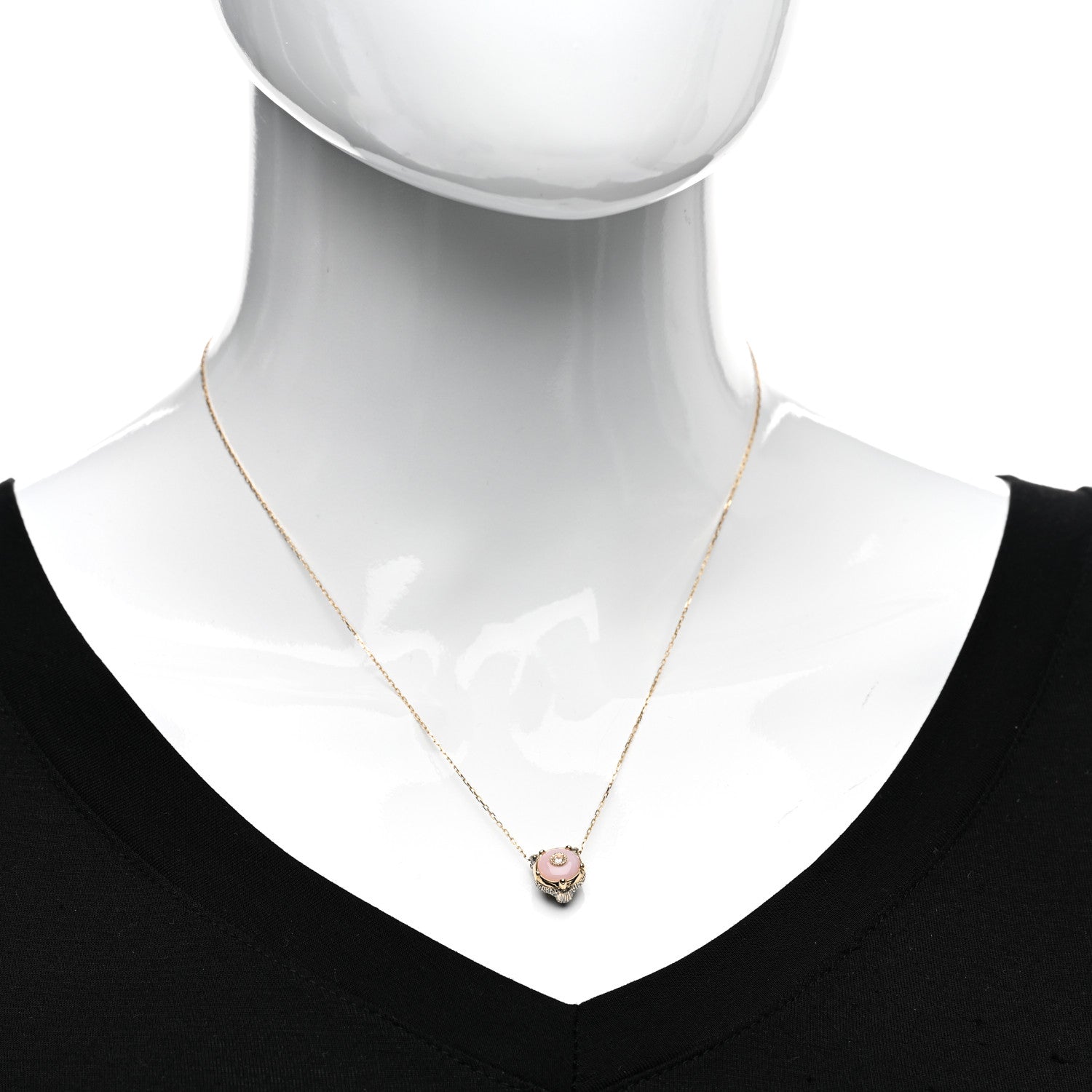 Gucci 18K Yellow Gold Diamond Pink Opal Le Marche Des Merveilles Feline Pendant Necklace 2 of 5
