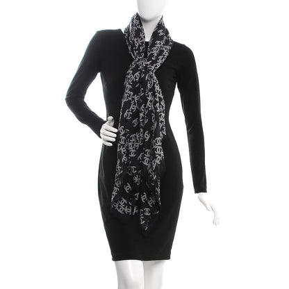 Chanel Cashmere Silk CC Logo Scarf Black White 2 of 5