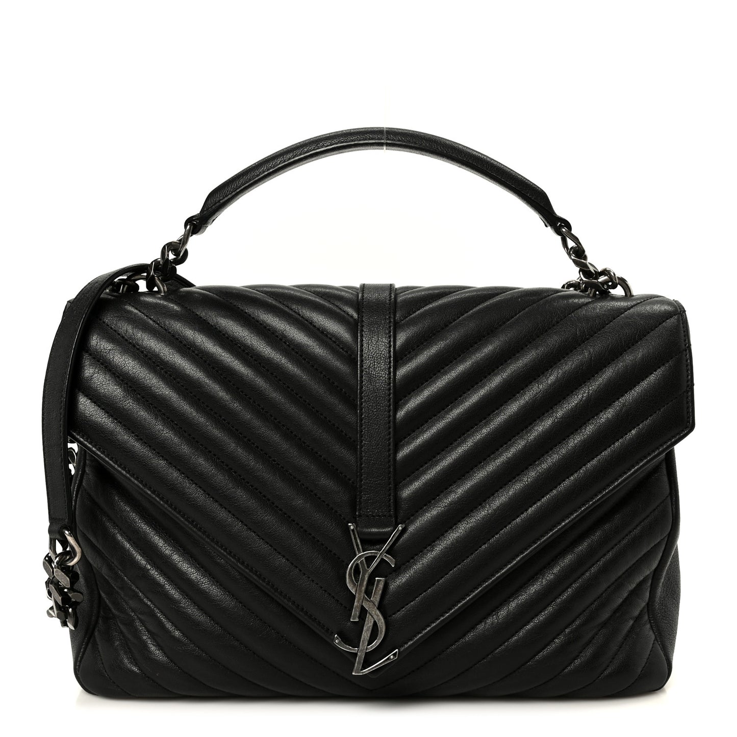 Sheepskin Matelasse Chevron Monogram Large College Satchel Black