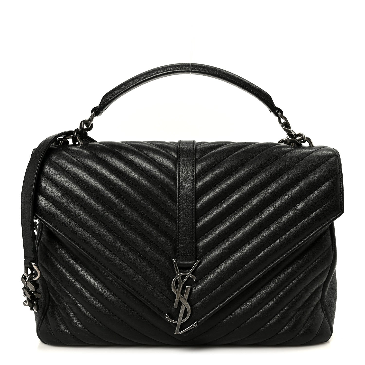 Saint Laurent Sheepskin Matelasse Chevron Monogram Large College Satchel Black 1 of 12