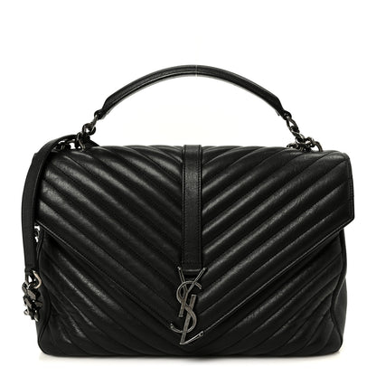 Saint Laurent Sheepskin Matelasse Chevron Monogram Large College Satchel Black 1 of 12