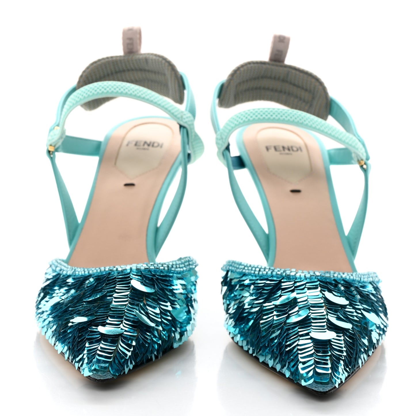 Organza Sequin Paillettes Colibri Lite 85mm Slingback Pumps 37 Nudo Blue Tiffany