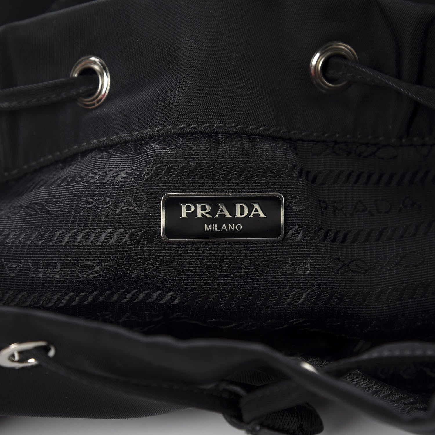 Prada Saffiano Tessuto Nylon Mini Bucket Crossbody Bag Black 8 of 11