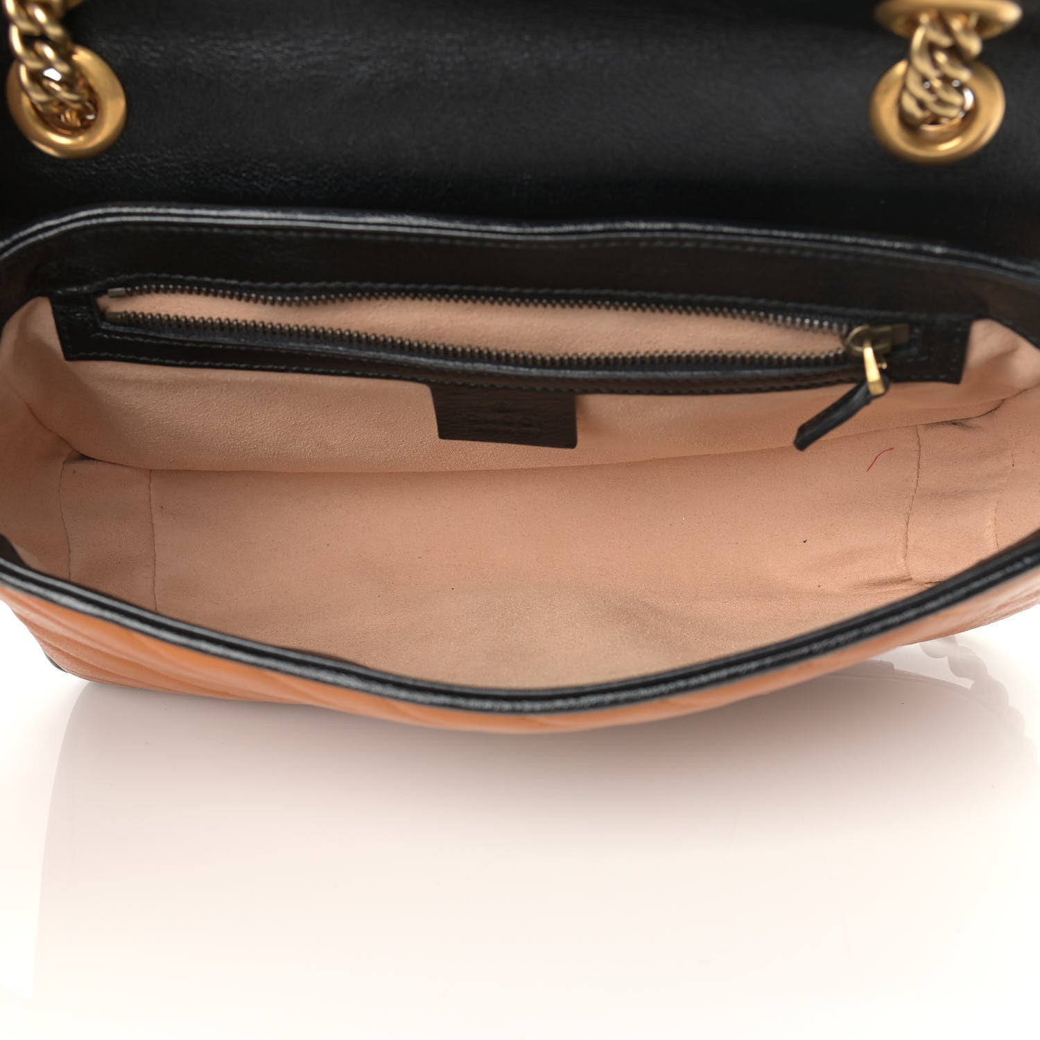 Gucci Vintage Effect Calfskin Matelasse Diagonal Small Torchon GG Marmont Shoulder Bag Cognac Black 5 of 9
