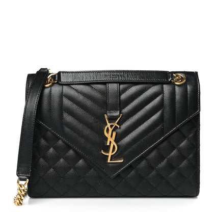 Saint Laurent Grain De Poudre Textured Mixed Matelasse Triquilt Medium Monogram Satchel Black 1 of 10