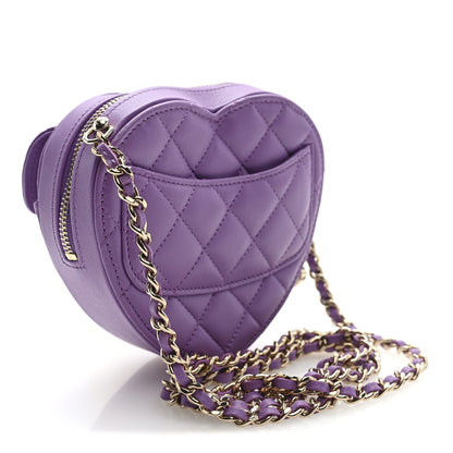 Chanel Lambskin Quilted CC In Love Heart Clutch With Chain Purple 3 of 10