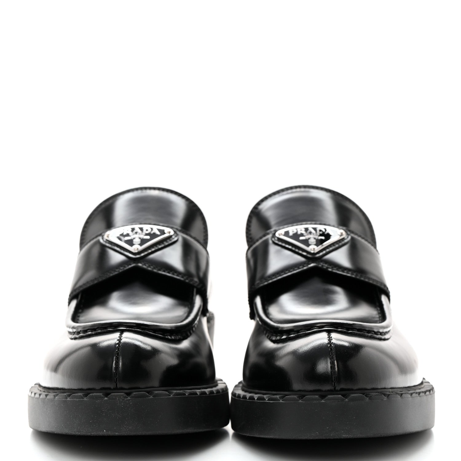 Prada Spazzolato Metal Triangle Logo 50mm Loafers 40 Black 2 of 11