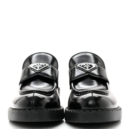 Prada Spazzolato Metal Triangle Logo 50mm Loafers 40 Black 2 of 11