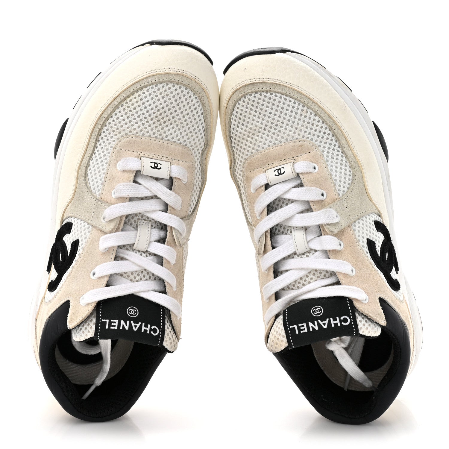 Chanel Mesh Suede Calfskin Grained Calfskin Womens CC Sneakers 41 White Black 2 of 9