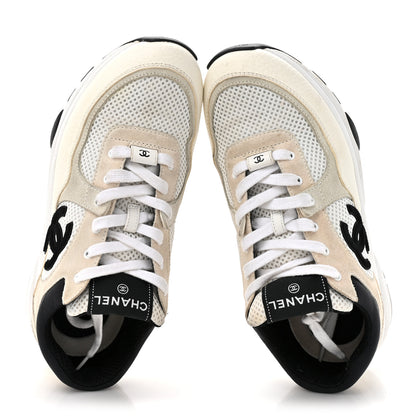 Chanel Mesh Suede Calfskin Grained Calfskin Womens CC Sneakers 41 White Black 2 of 9