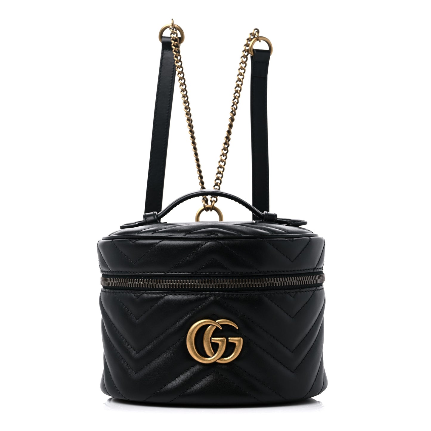 Calfskin Matelasse Mini GG Marmont Round Backpack Black