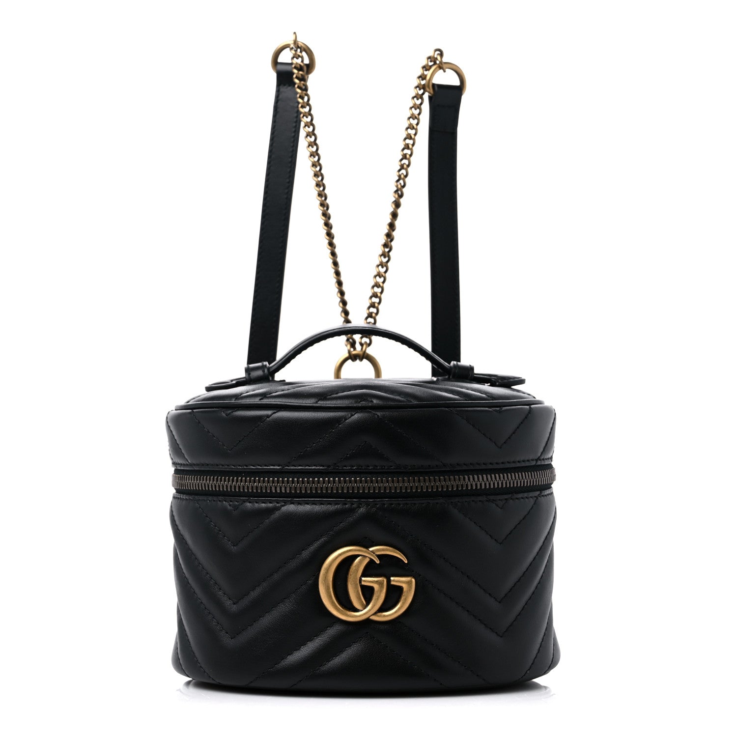 Gucci Calfskin Matelasse Mini GG Marmont Round Backpack Black 1 of 10