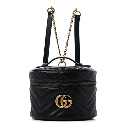 Gucci Calfskin Matelasse Mini GG Marmont Round Backpack Black 1 of 10