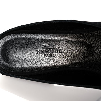 Hermes Suede Goatskin Metallic Nappa Roxane Mules 37.5 Black Canon De Fusil Argent 7 of 9