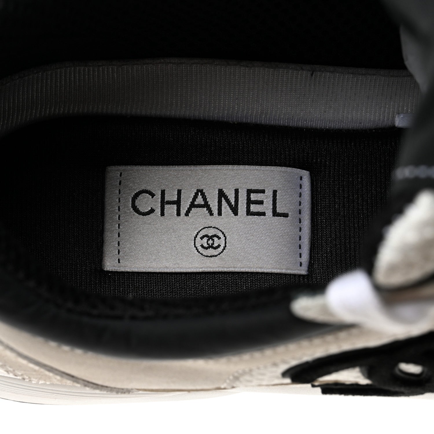 Chanel Mesh Suede Calfskin Grained Calfskin Womens CC Sneakers 40.5 White Black 7 of 12