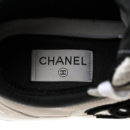 Chanel Mesh Suede Calfskin Grained Calfskin Womens CC Sneakers 40.5 White Black 7 of 12