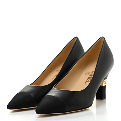 Chanel Goatskin Grosgrain Cap Toe CC Pumps 36 Black 3 of 8