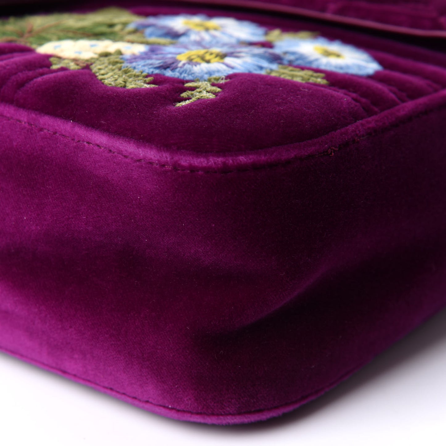 Velvet Matelasse Loved Embroidered Medium GG Marmont Shoulder Bag Fuchsia Violet Cyclamen