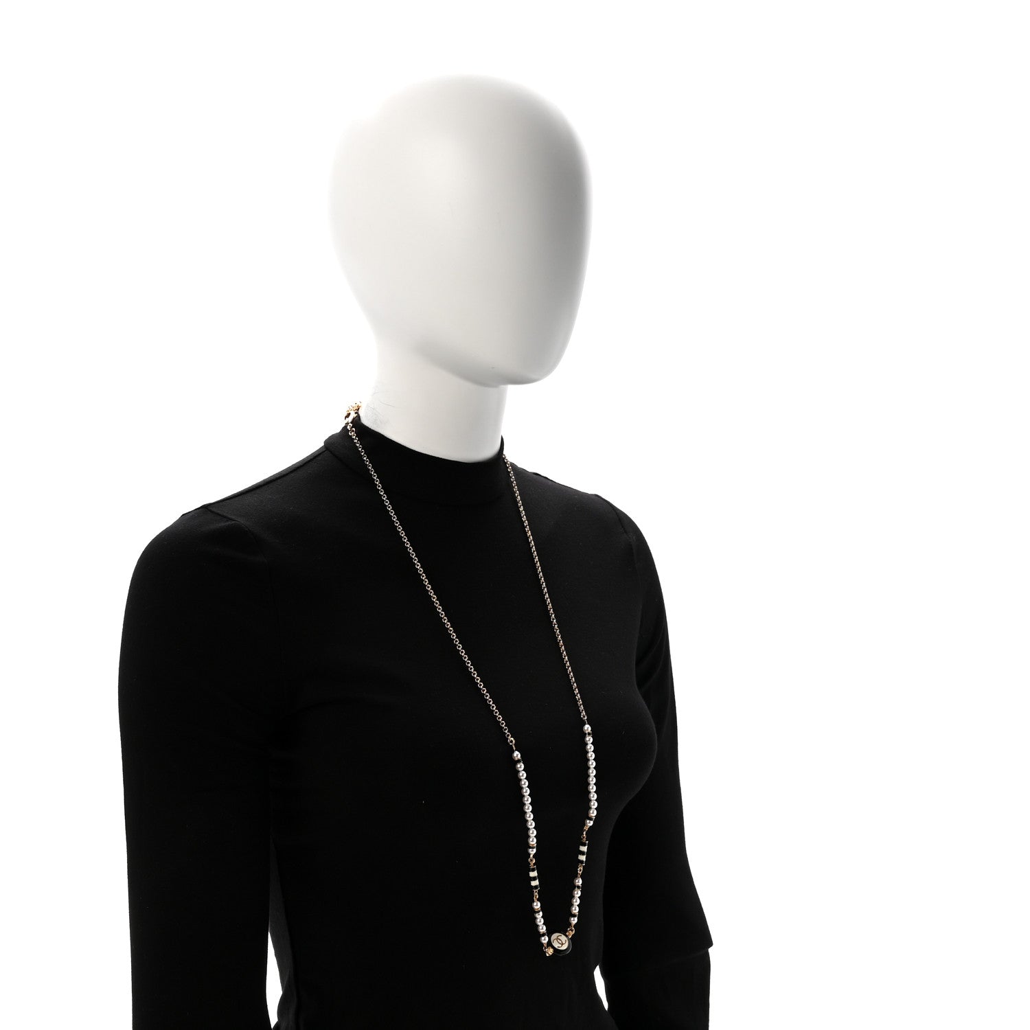 Chanel Metal Enamel Pearl CC Necklace Gold Black White 2 of 6