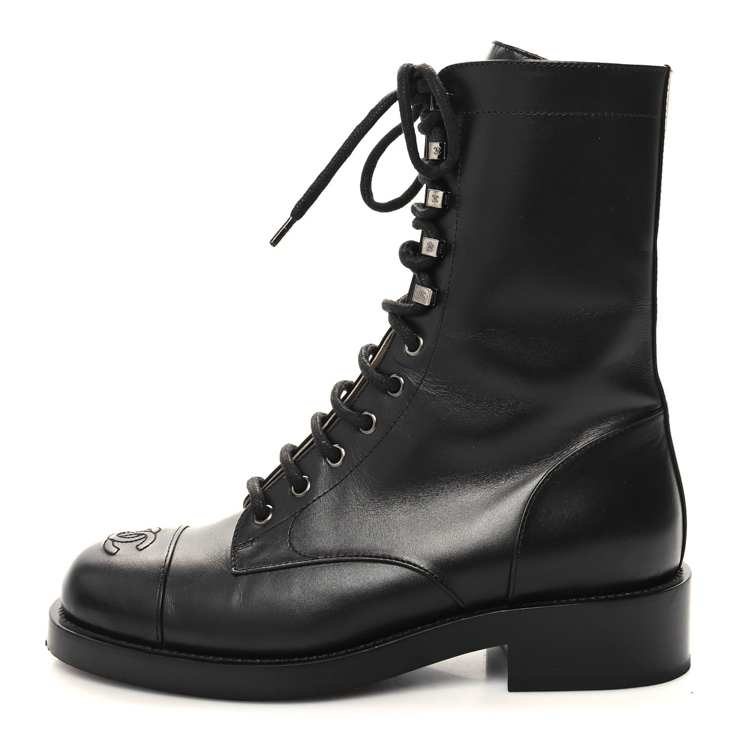 Calfskin Lace Up Combat Boots 38 Black