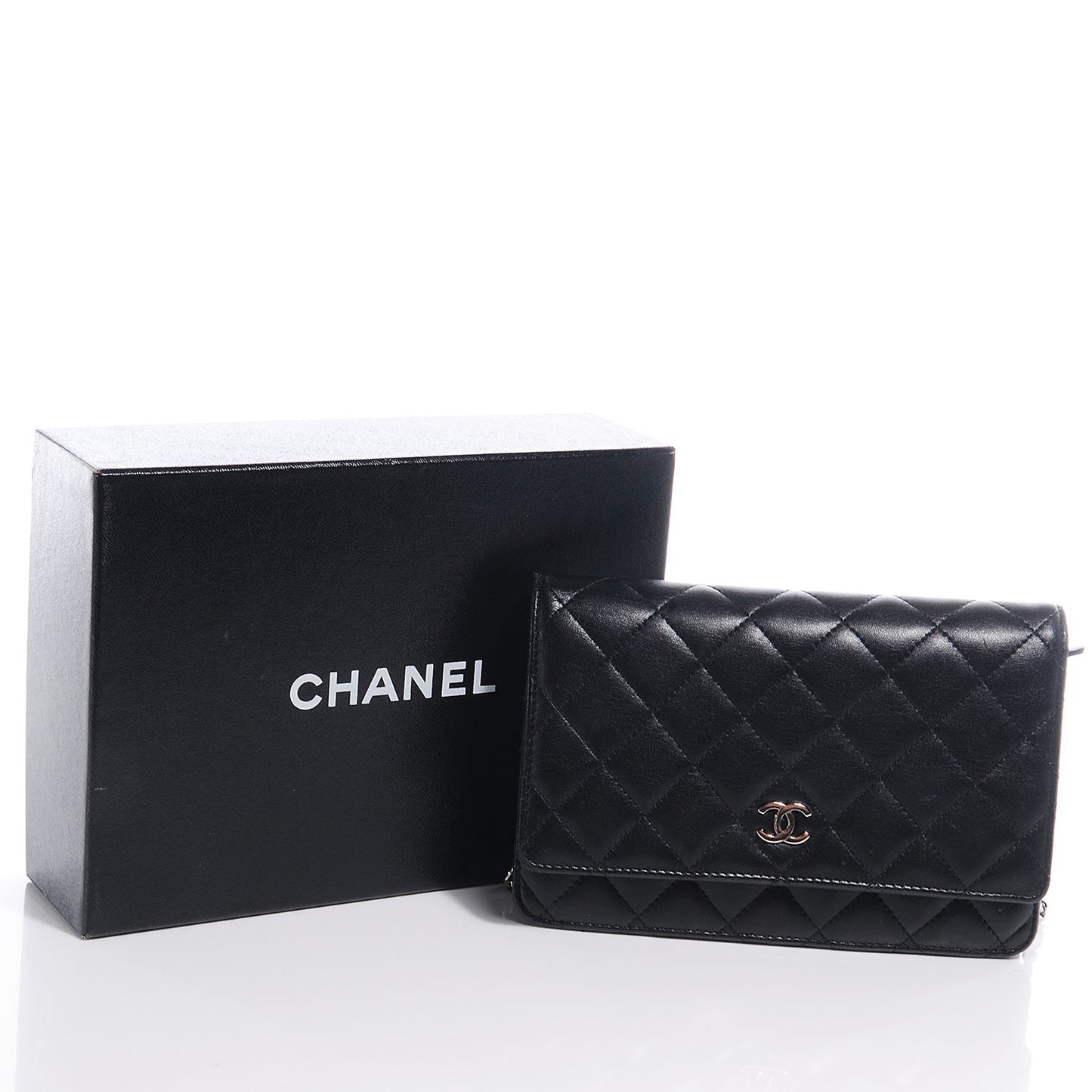 Lambskin Quilted Wallet On Chain WOC Black