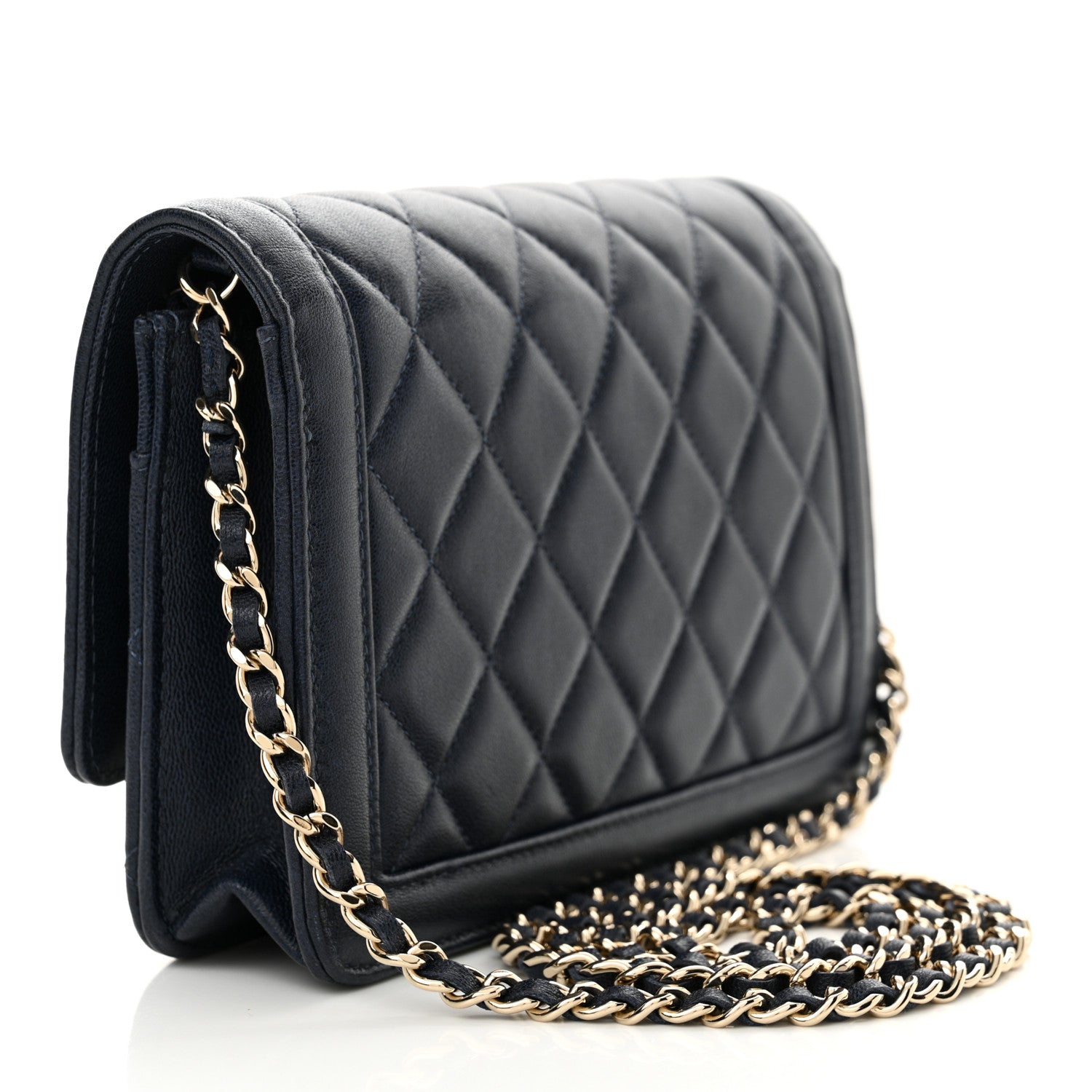 Chanel Lambskin Quilted CC Wallet On Chain WOC Dark Blue 3 of 11