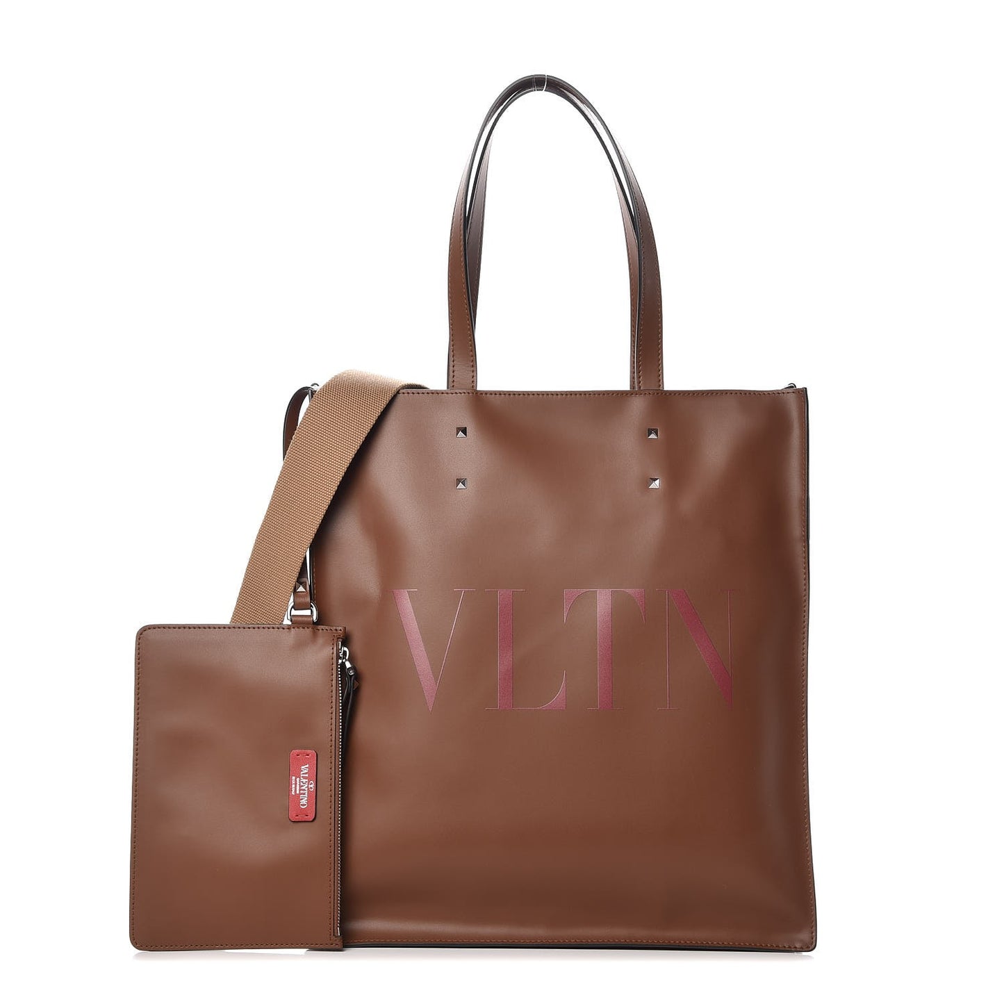 Printed Calfskin VLTN Tote Bag Brown