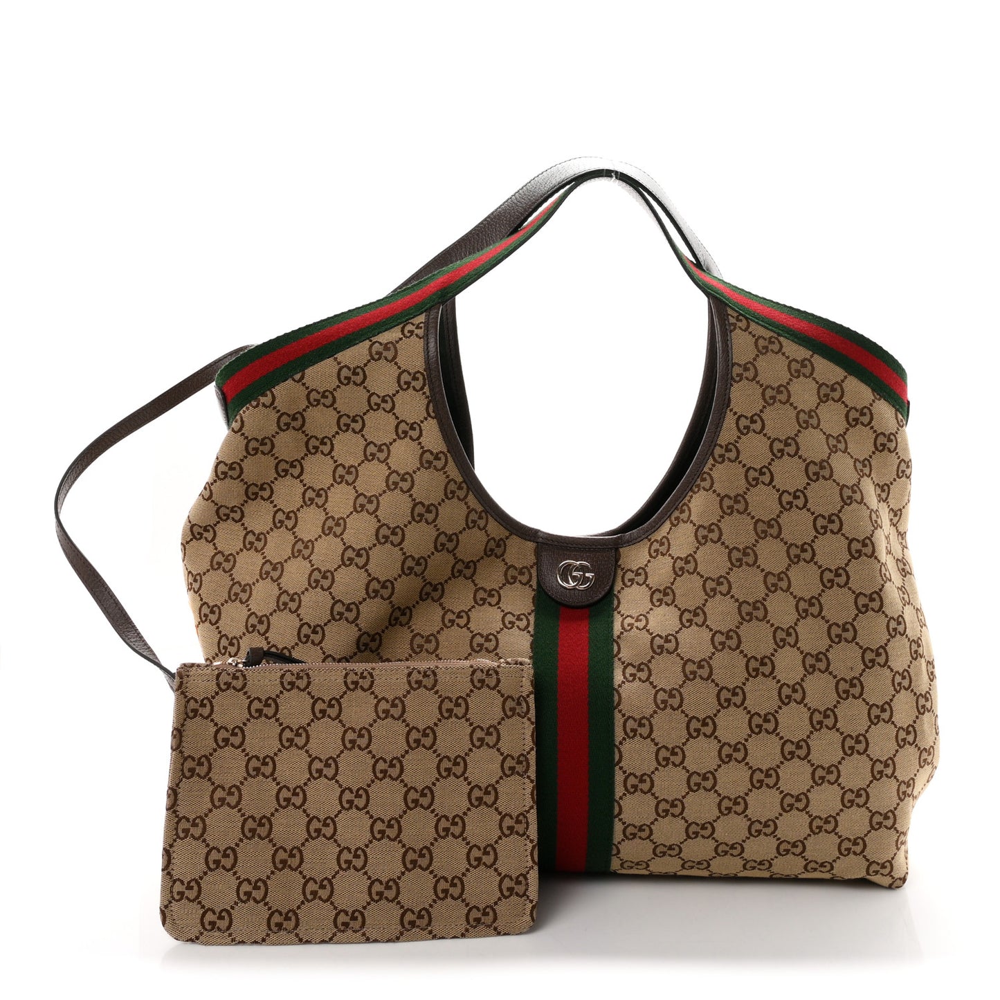 GG Monogram Web Large Giglio Tote Beige Brown