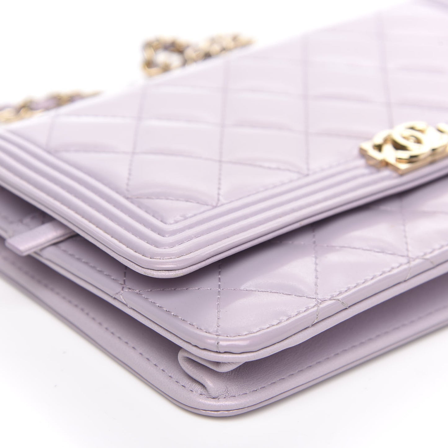 Patent Calfskin Quilted Boy Wallet On Chain WOC Purple