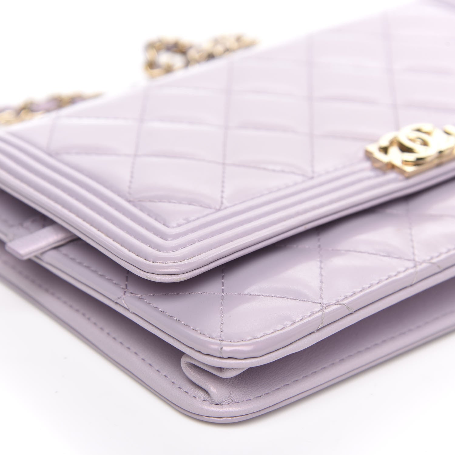 Chanel Patent Calfskin Quilted Boy Wallet On Chain WOC Purple 9 of 14