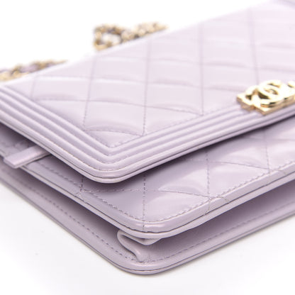 Chanel Patent Calfskin Quilted Boy Wallet On Chain WOC Purple 9 of 14