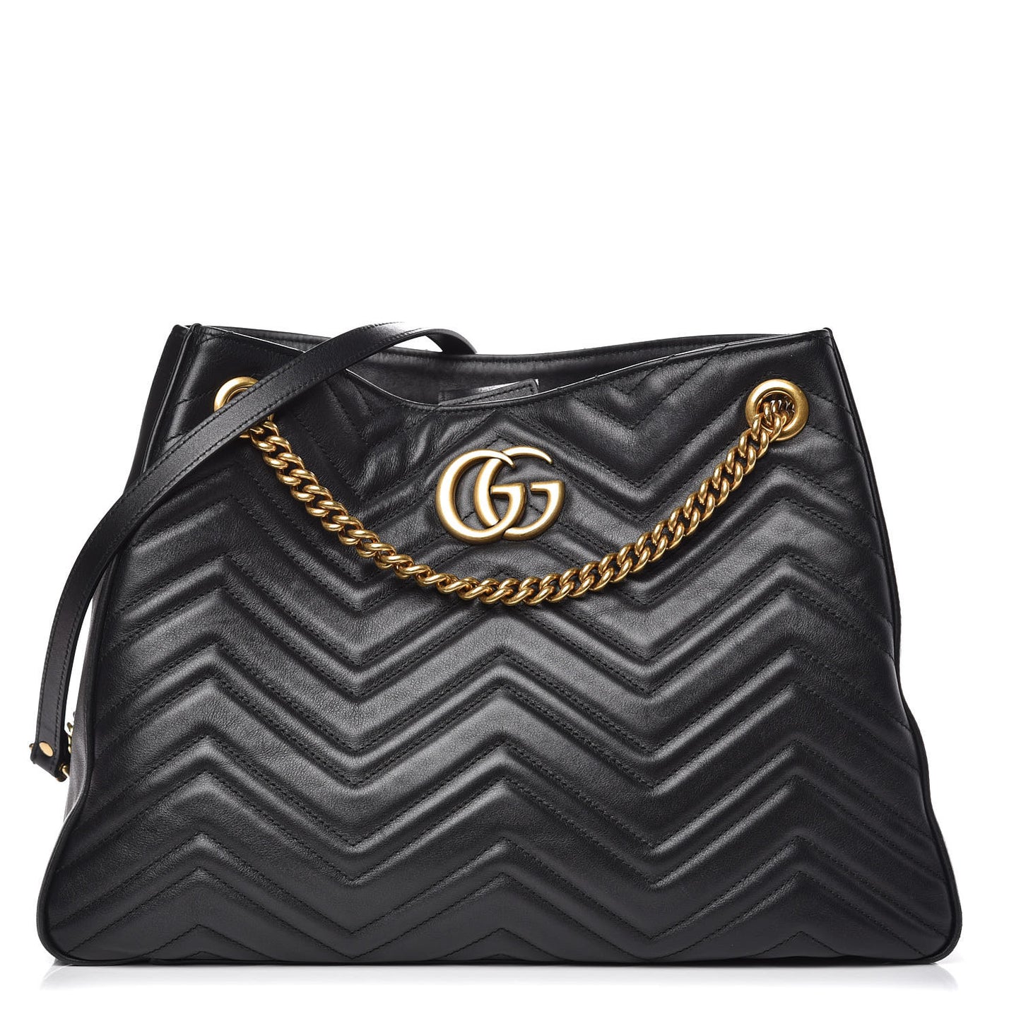 Calfskin Matelasse Medium GG Marmont Shoulder Tote Bag Black