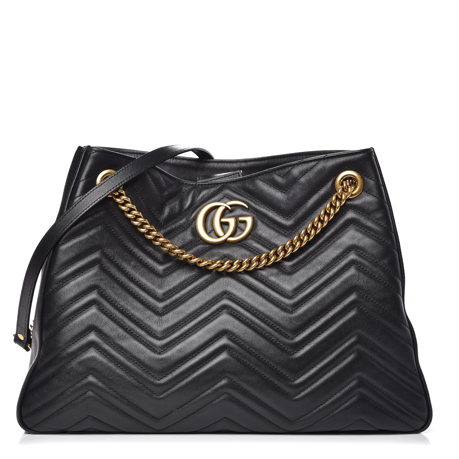 Gucci Calfskin Matelasse Medium GG Marmont Shoulder Tote Bag Black 1 of 14