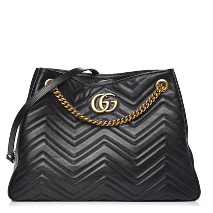 Gucci Calfskin Matelasse Medium GG Marmont Shoulder Tote Bag Black 1 of 14