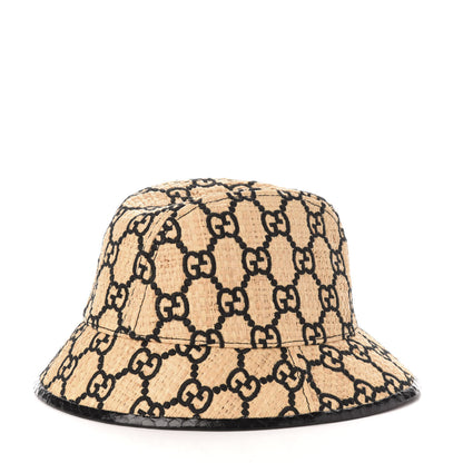 Gucci Raffia Elaphe GG Monogram Embroidered Fedora Hat S Ivory Black 4 of 10