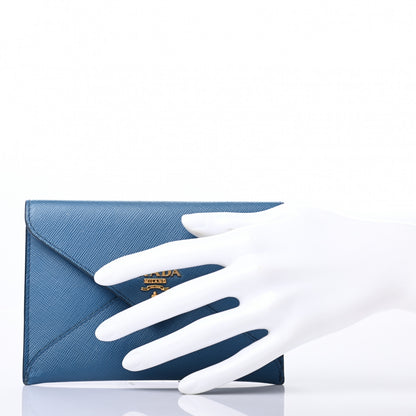 Prada Saffiano Metal Envelope Wallet Blue 2 of 7