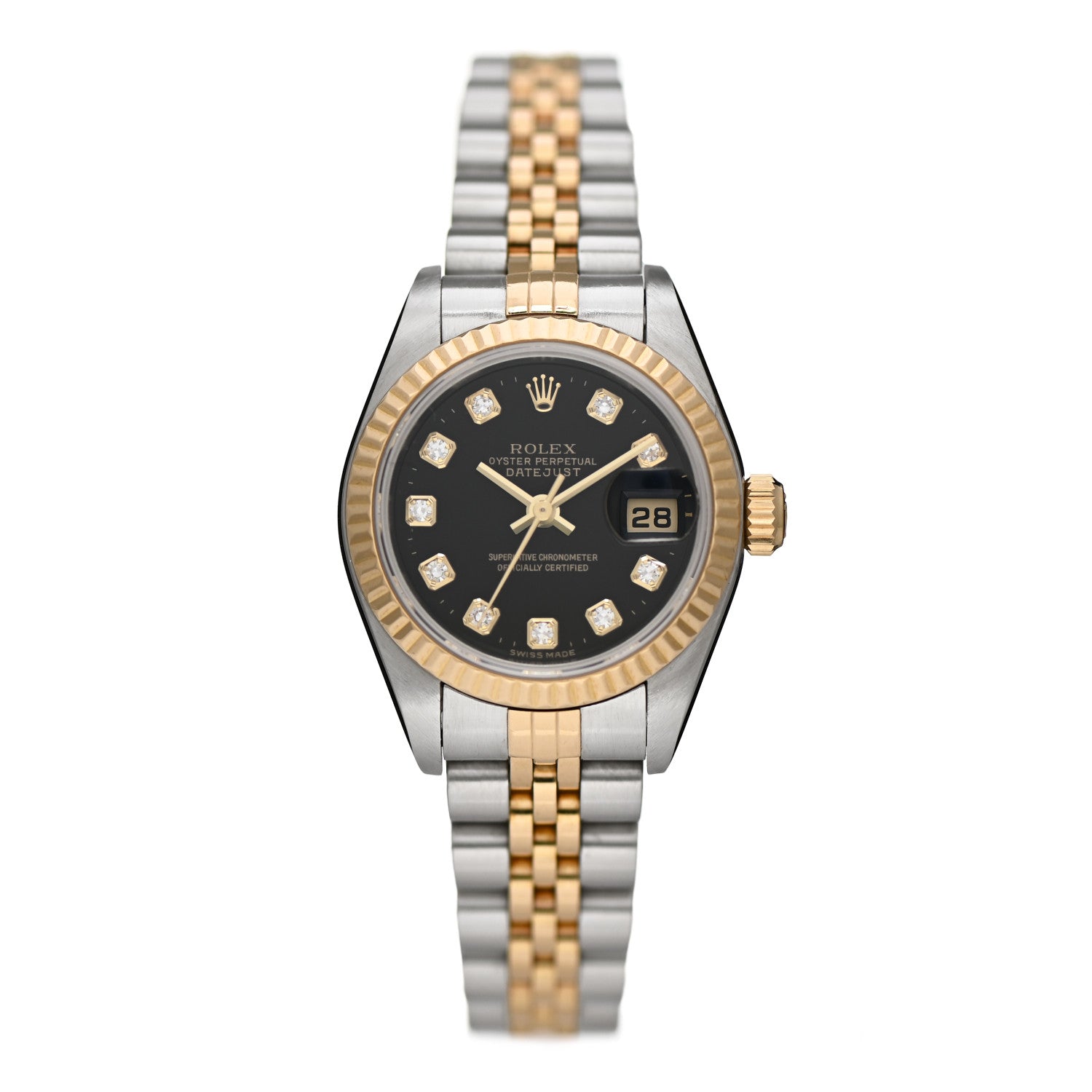 Rolex Stainless Steel 18K Yellow Gold Diamond 26mm Oyster Perpetual Datejust Watch Black 79173 1 of 5
